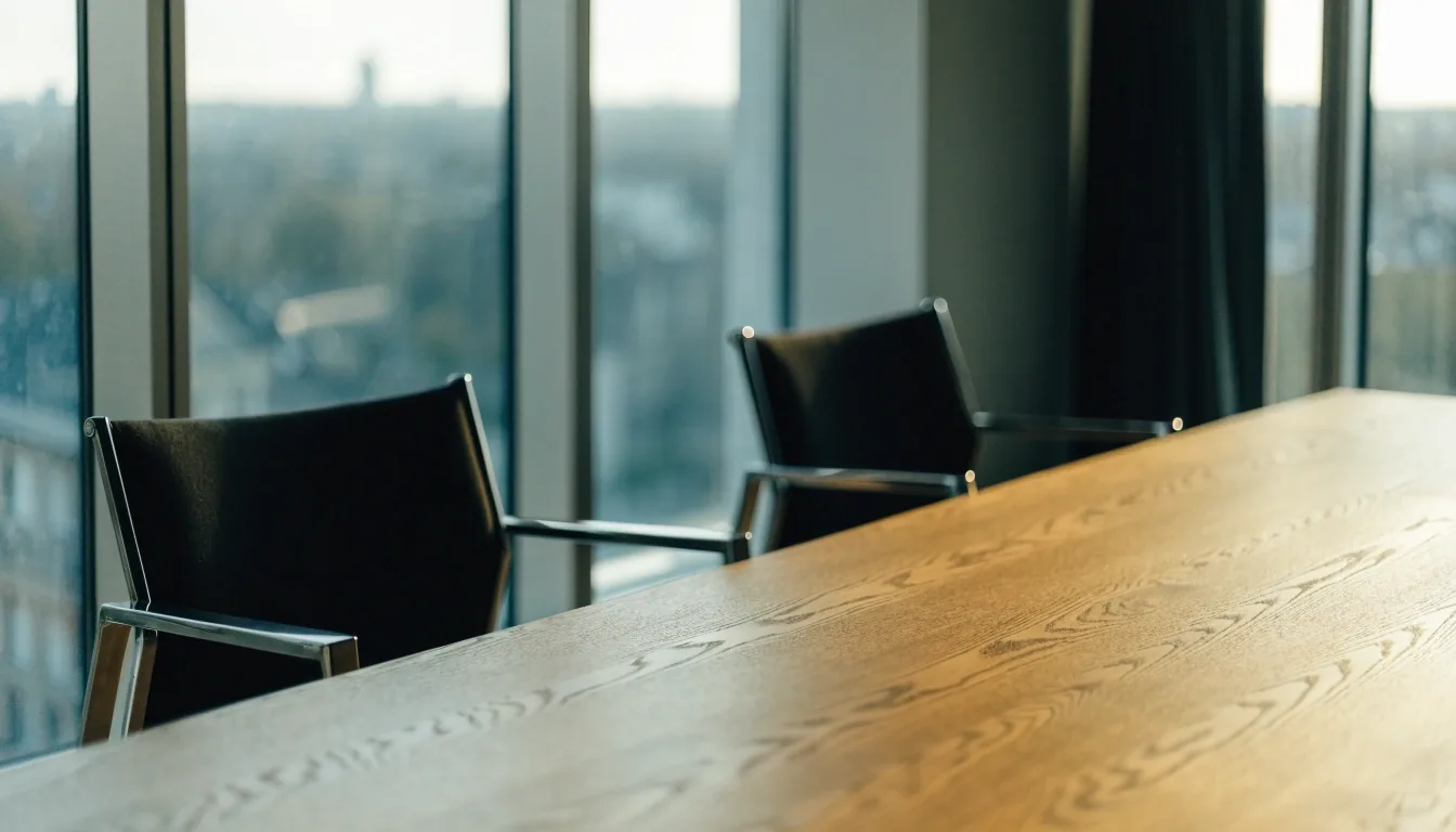 Ruhiger Besprechungsraum eines Münchner Finanzbüros im Tageslicht